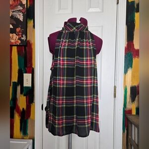 J. Crew Tartan Plaid Black Red Sleeveless Bow Back Blouse Size 6